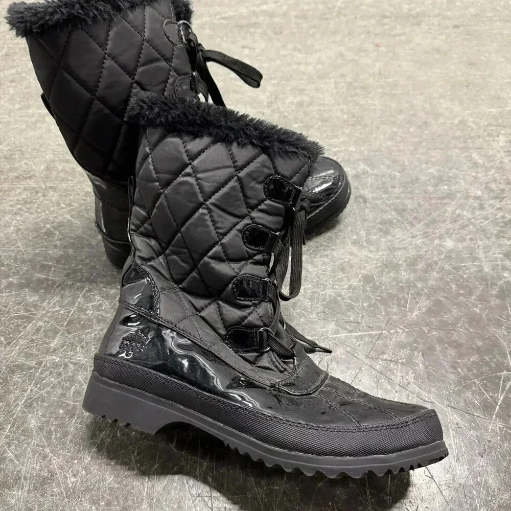 Totes Womens Size 10 M Black Faux Fur Side Zip Waterproof Winter Snow Boots